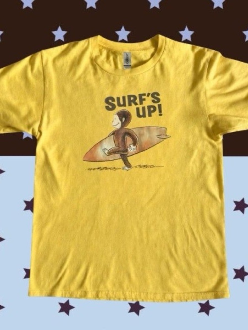 Gildan Yellow 'Surf's Up!' Curious George Monkey Graphic Tee